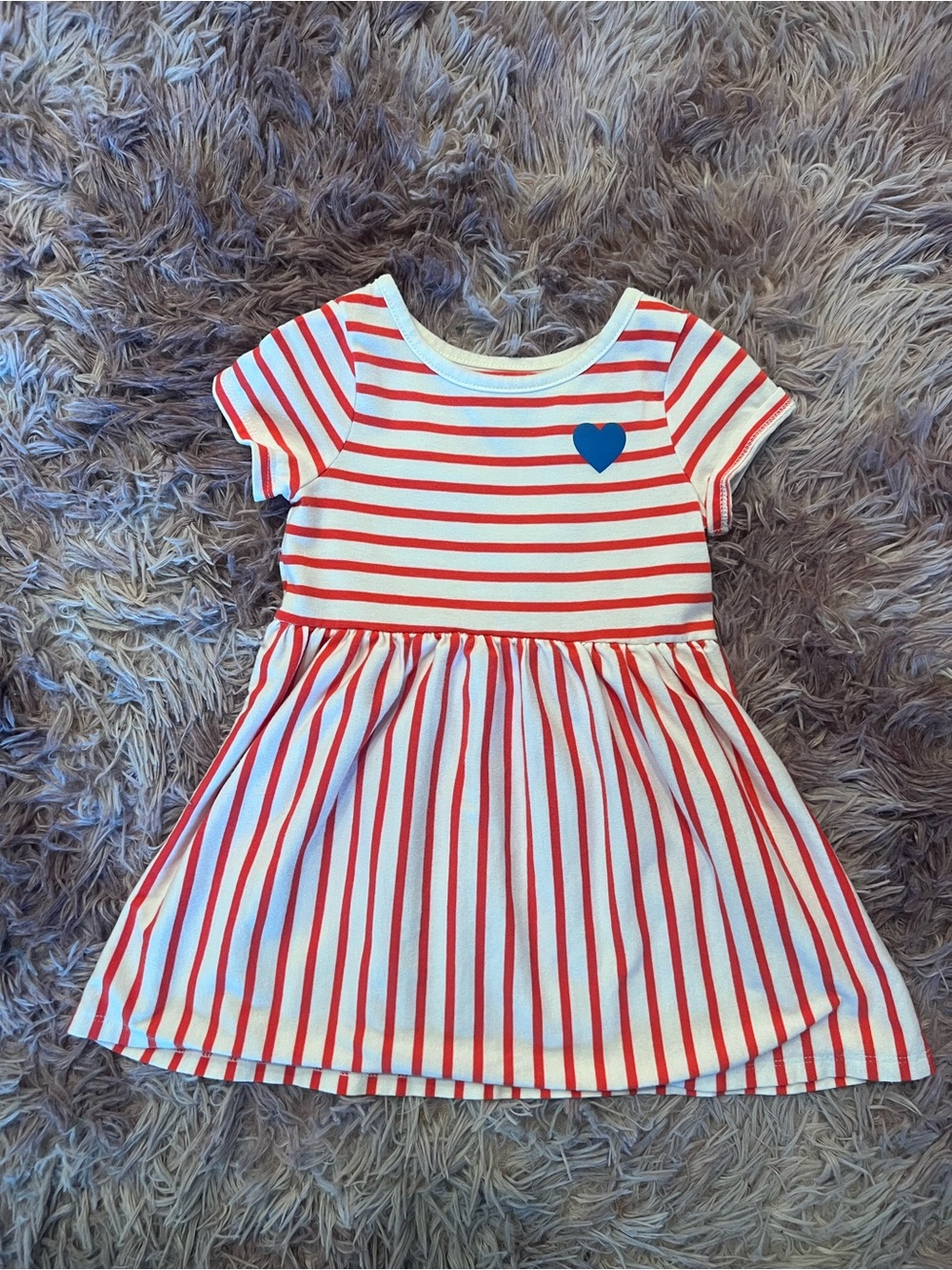Cat & Jack Red and White Striped Dress with Blue Heart